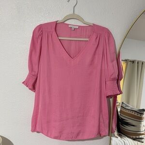 Pink Flutter Sleeve Blouse with Ruffled 3/4 Sleeves